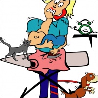 busy_mom_with_child_and_pets_clip_art_22864